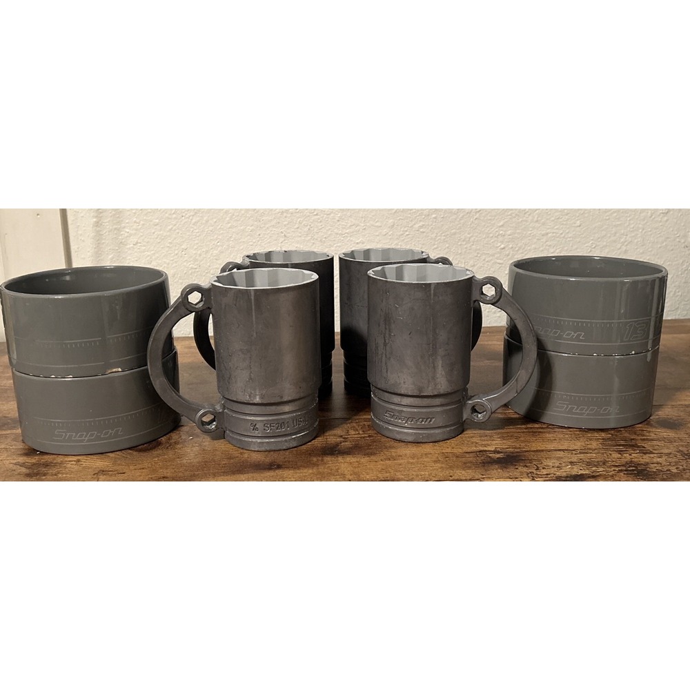 Snap On Tools Set of 4 Soup Breakfast Bowls 13 mm Socket & 4 Mug Cups Socket 5/8